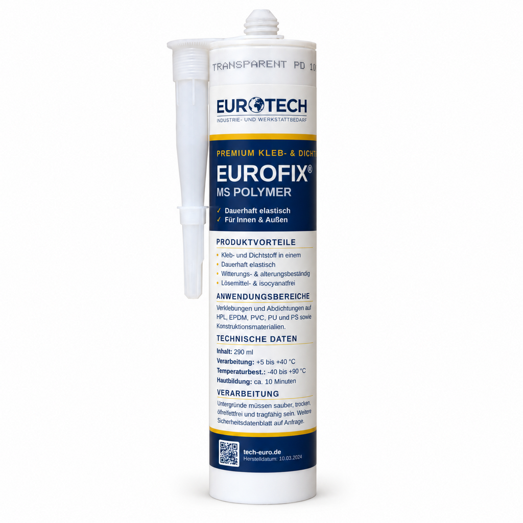 EUROFIX MS Polymer transparent, 290 ml – Produktansicht auf Weiß