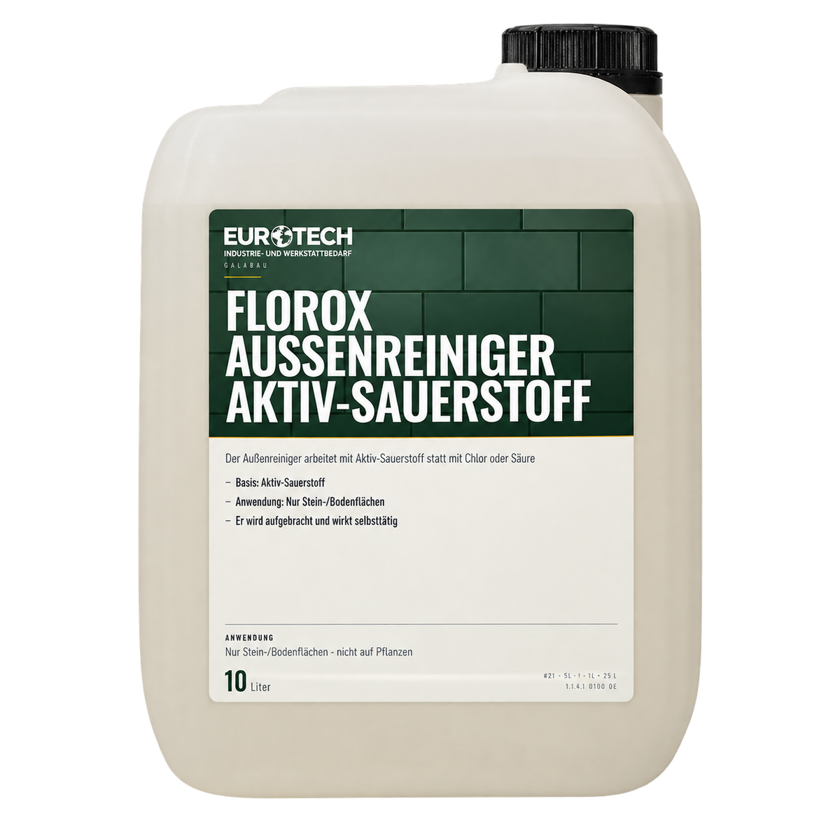 Außenreiniger Aktiv-Sauerstoff – Produktvisualisierung des 10-Liter-Kanisters