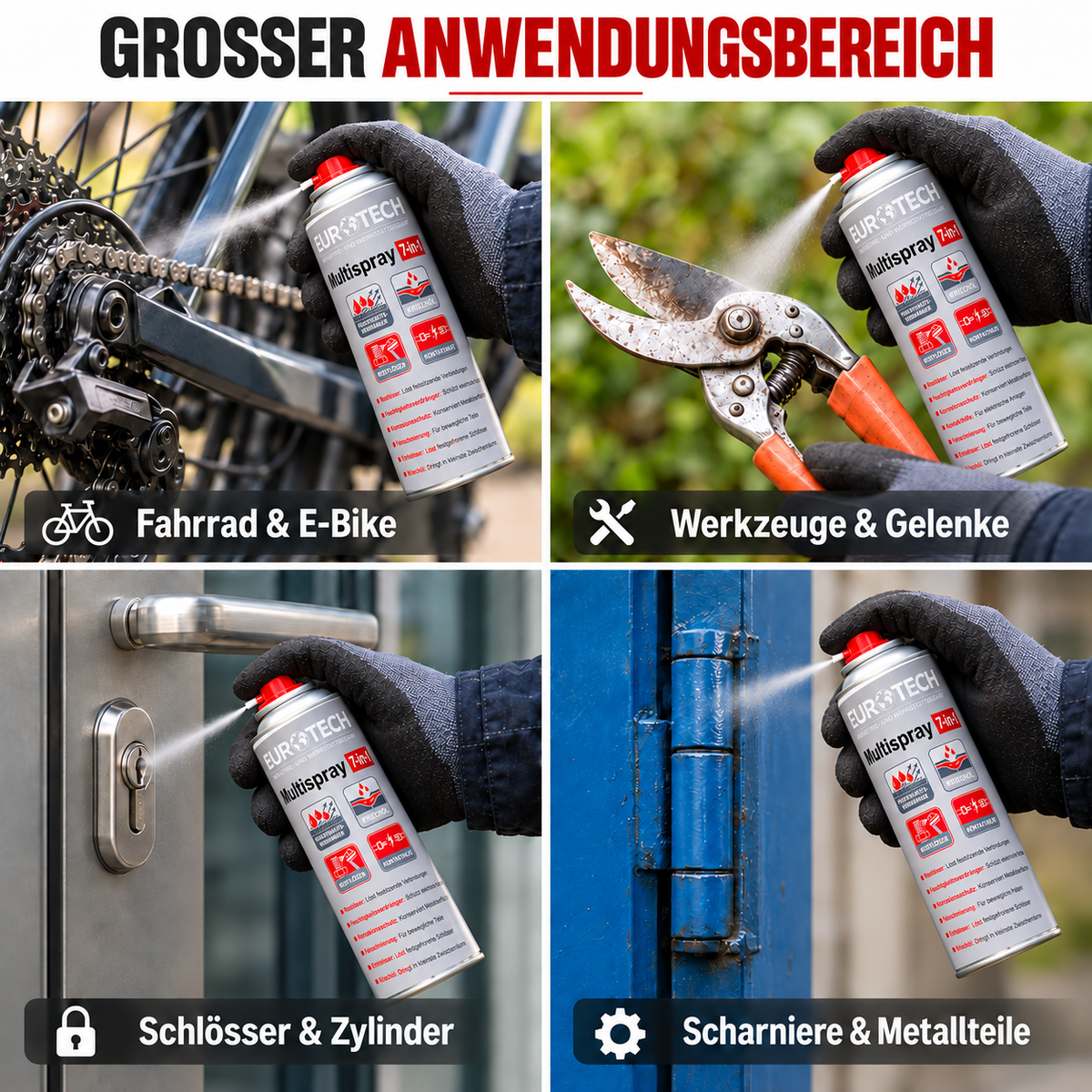 Multispray 7-in-1 – vier illustrative Anwendungen