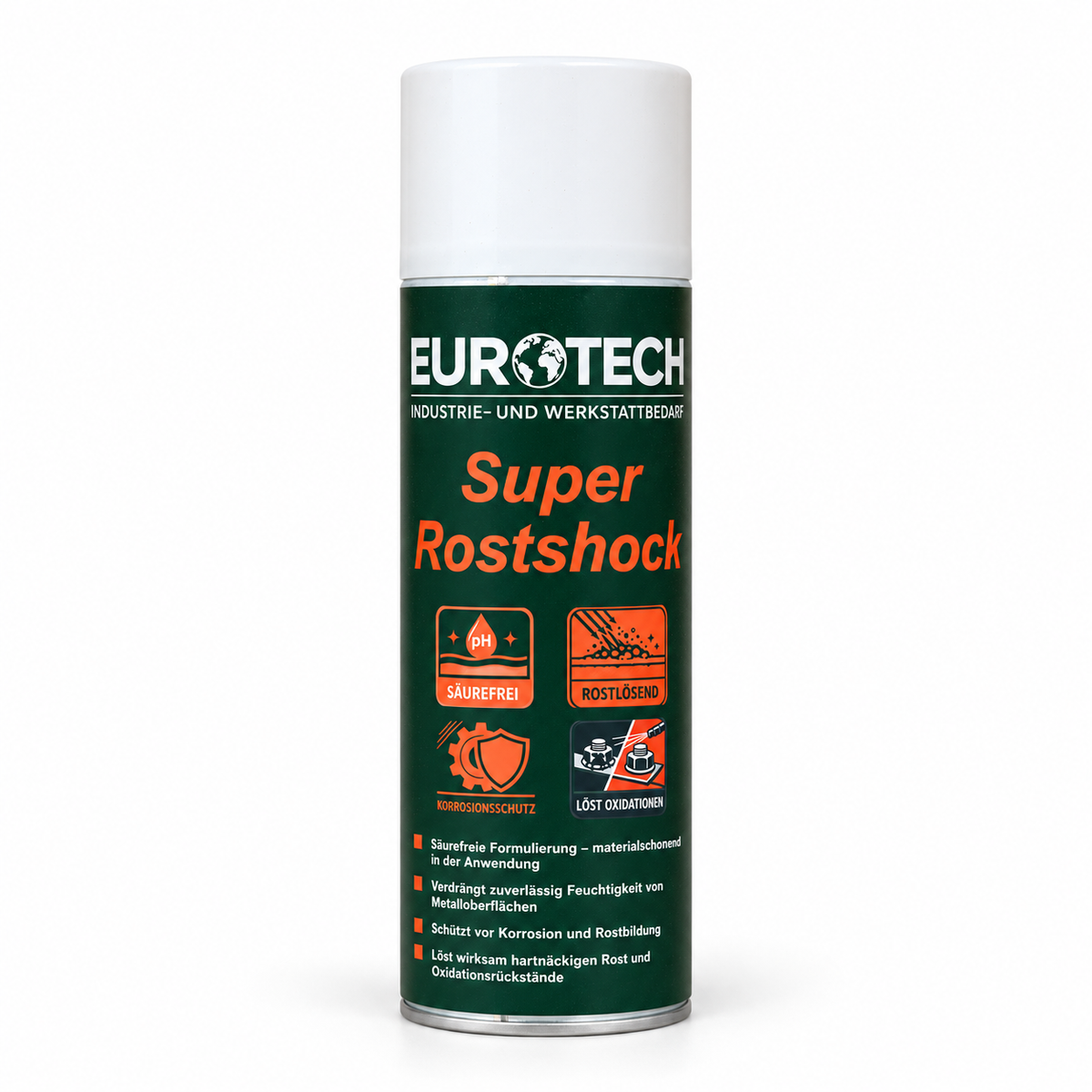 EUROTECH Super Rostshock 500 ml | Rostlöser säurefrei – Produktansicht auf weißem Hintergrund