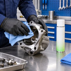 Reinigung eines Metallbauteils in der Werkstatt, Anwendungsillustration