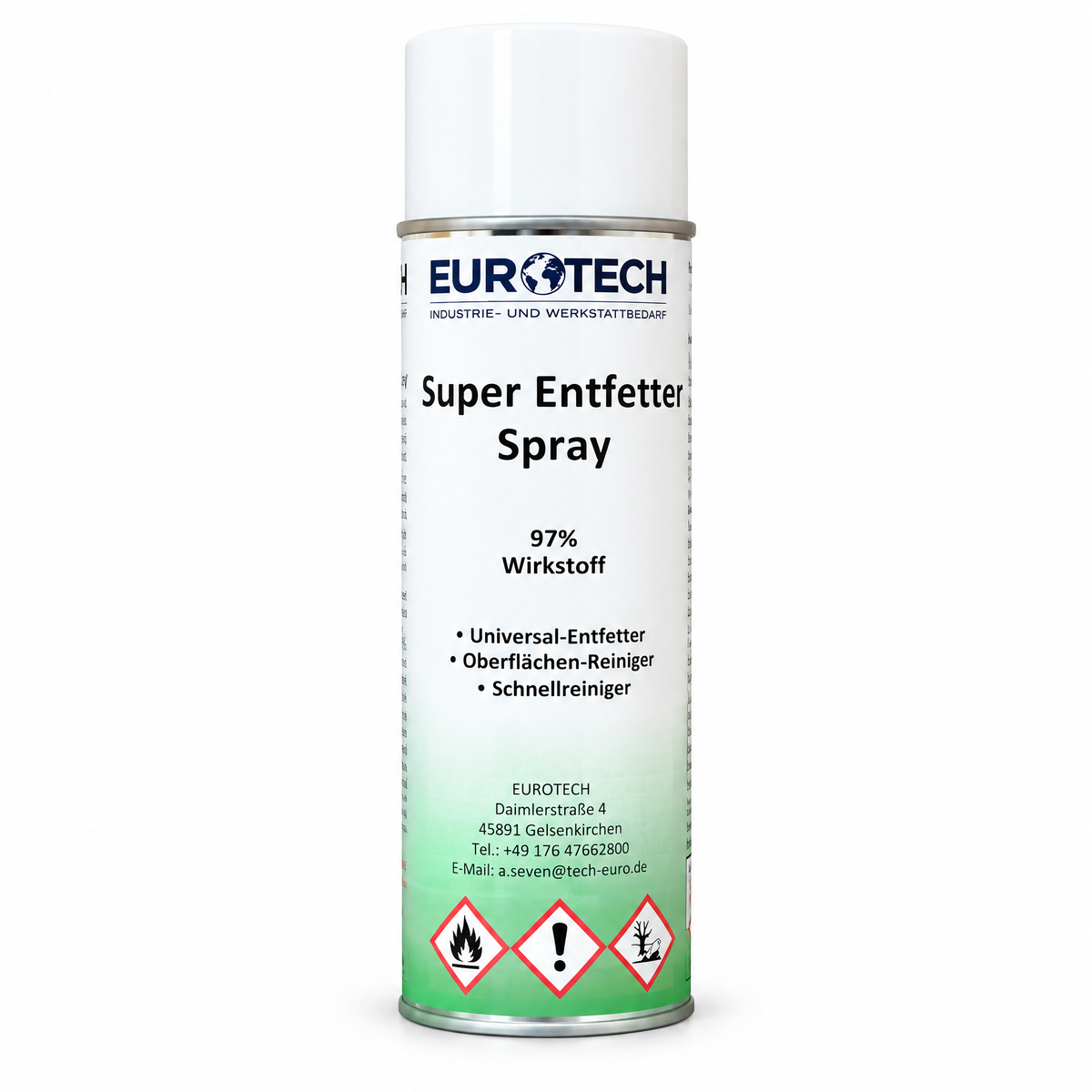 Super Entfetter Spray – EUROTECH Dose auf weißem Hintergrund